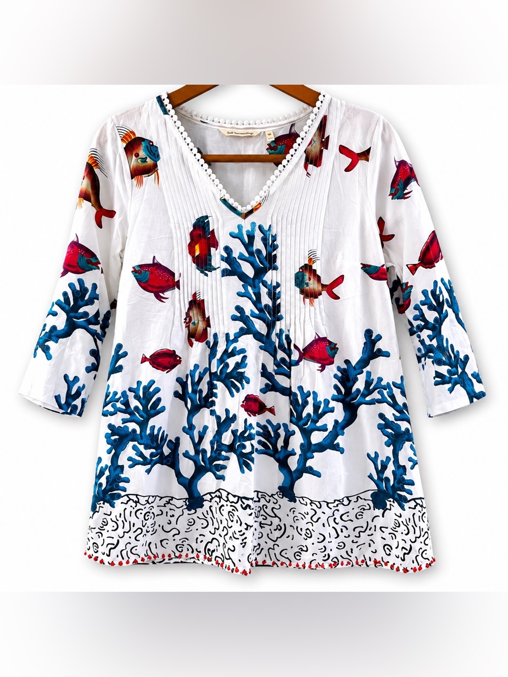 Soft Surroundings PS Fish Coral Print Cotton Mini Dress Coastal Resort